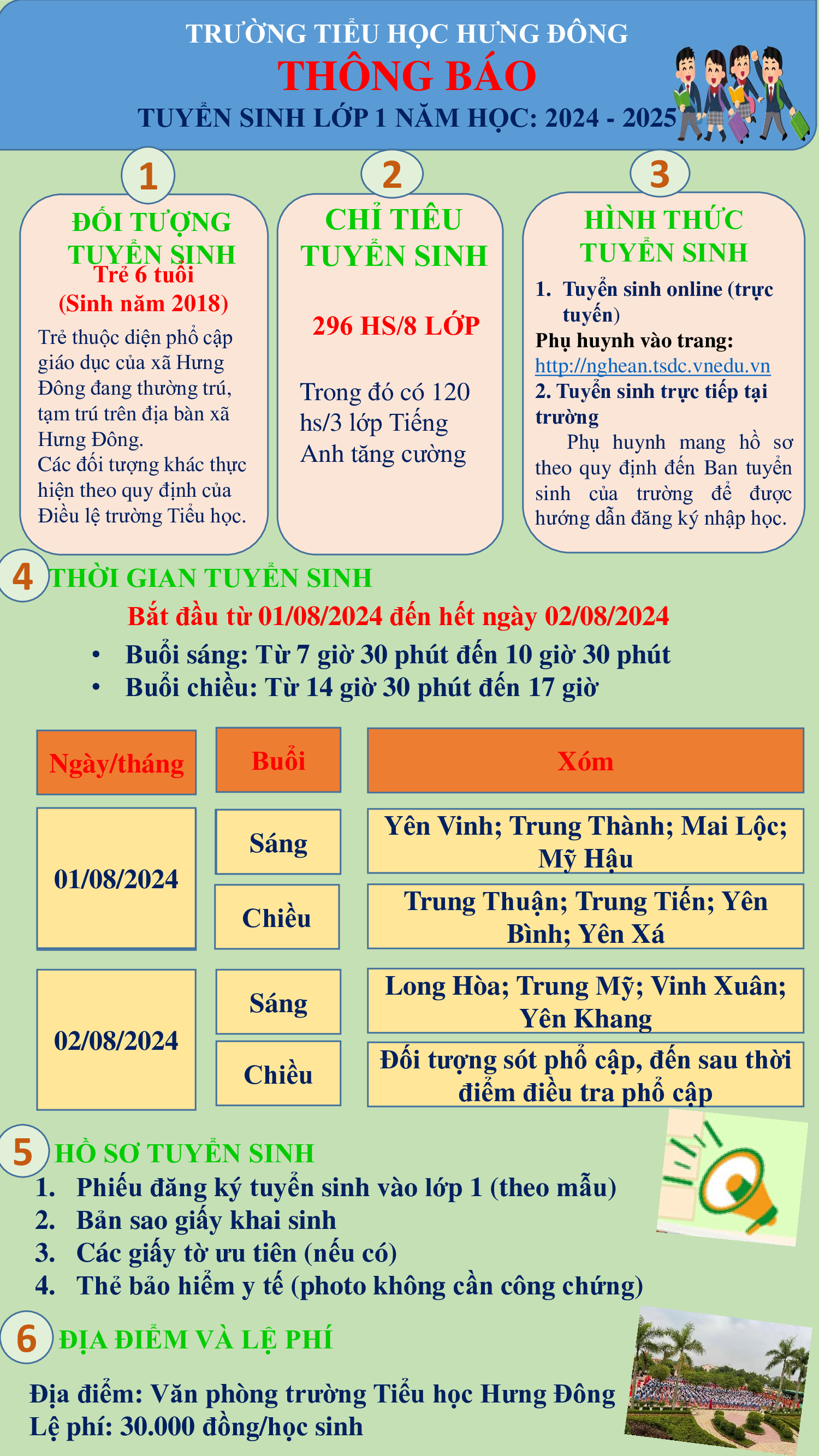 TUYỂN SINH LỚP 1 NĂM HỌC 2024-2025